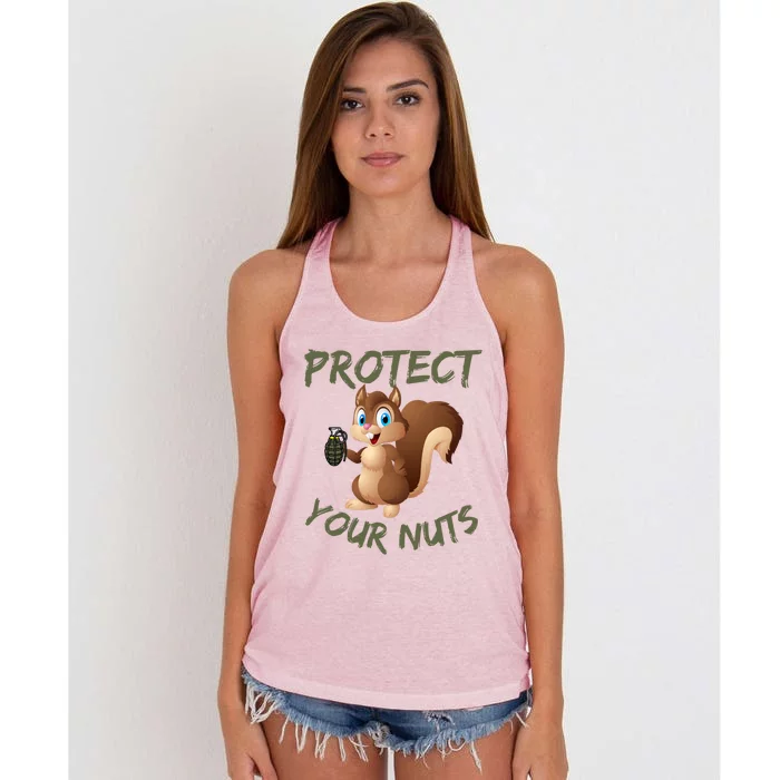 Protect Your Nuts Squirrel Inappropriate Adult Humor Gift Women's Knotted Racerback Tank