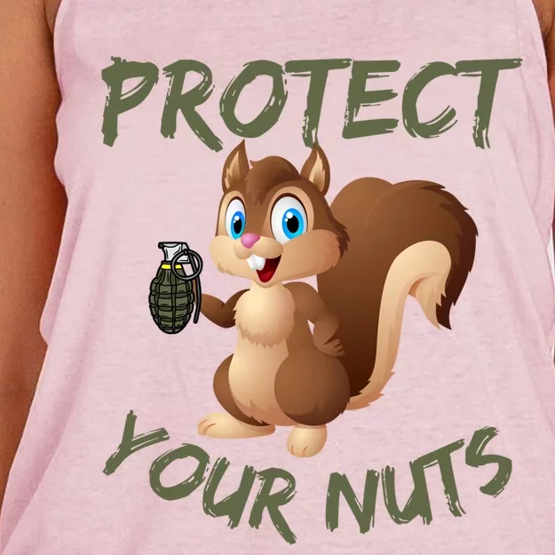 Protect Your Nuts Squirrel Inappropriate Adult Humor Gift Women's Knotted Racerback Tank