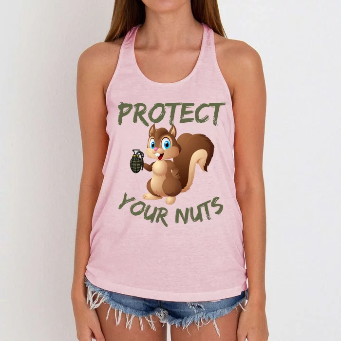 Protect Your Nuts Squirrel Inappropriate Adult Humor Gift Women's Knotted Racerback Tank