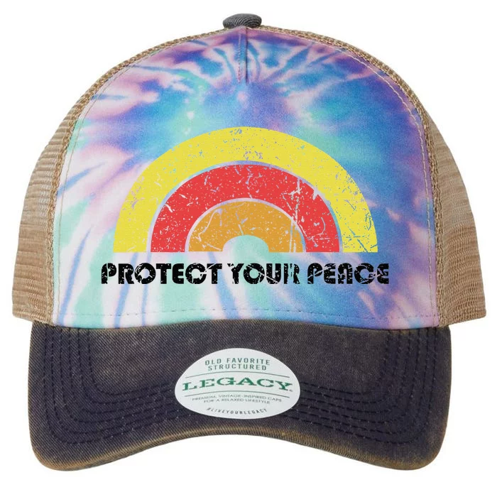 Protect Your Peace Mindful Yoga Vintage Rainbow Sun Boho Hip Legacy Tie Dye Trucker Hat