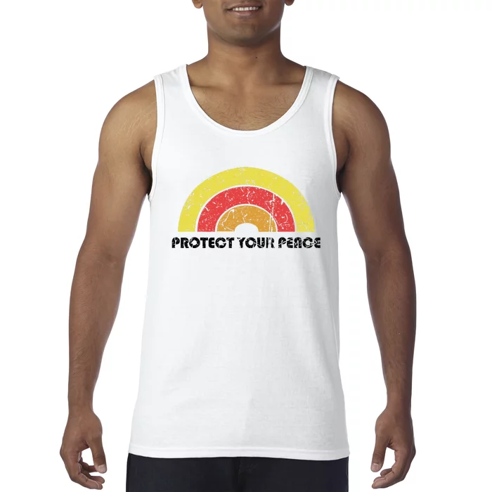 Protect Your Peace Mindful Yoga Vintage Rainbow Sun Boho Hip Tank Top