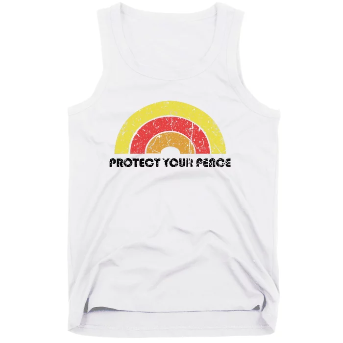 Protect Your Peace Mindful Yoga Vintage Rainbow Sun Boho Hip Tank Top