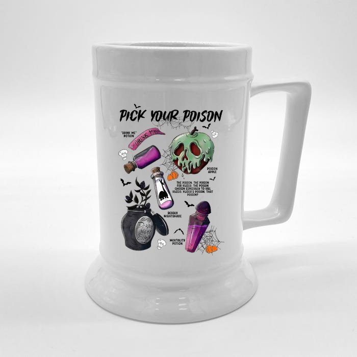 Pick Your P.O.I.S.O.N Drink Me Potion Halloween Front & Back Beer Stein