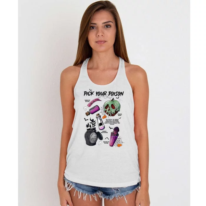 Pick Your P.O.I.S.O.N Drink Me Potion Halloween Women's Knotted Racerback Tank