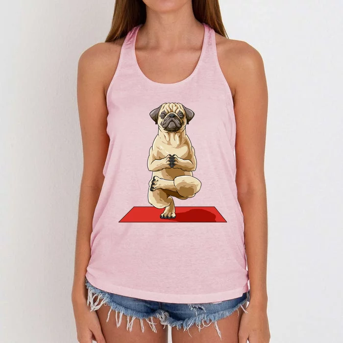 Pug Yoga Pose Dog Meditation Pug Lovers Owners Gift Cute Gift Women's Knotted Racerback Tank