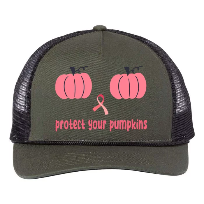 Protect Your Pumpkins Breast Cancer Awareness Retro Rope Trucker Hat Cap