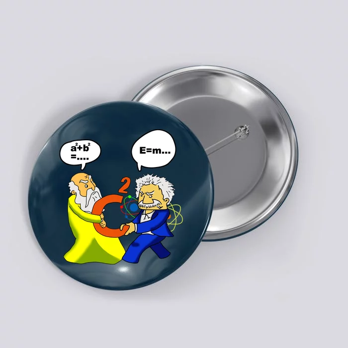 Pythagoras vs Einstein Funny Math Science Button