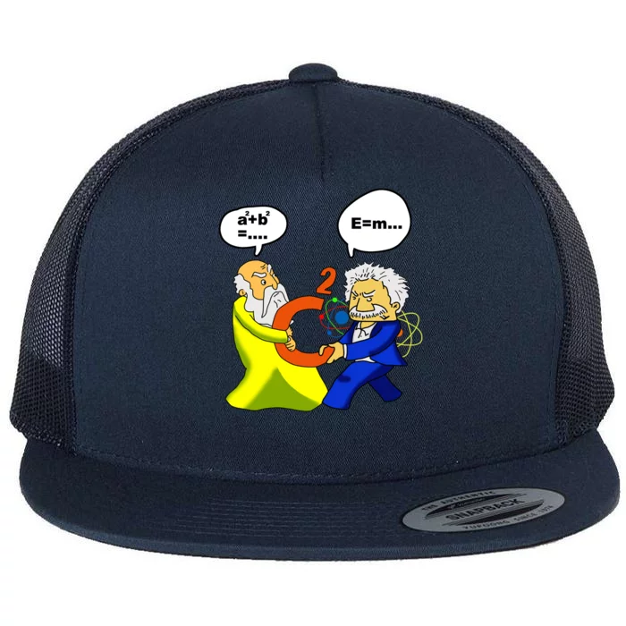 Pythagoras vs Einstein Funny Math Science Flat Bill Trucker Hat