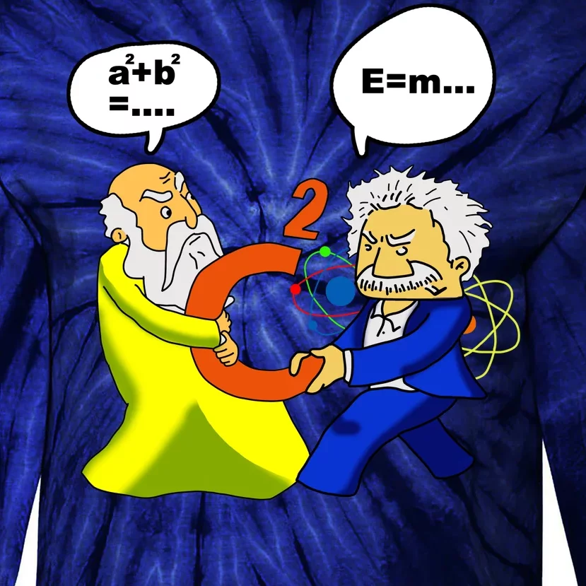 Pythagoras vs Einstein Funny Math Science Tie-Dye Long Sleeve Shirt