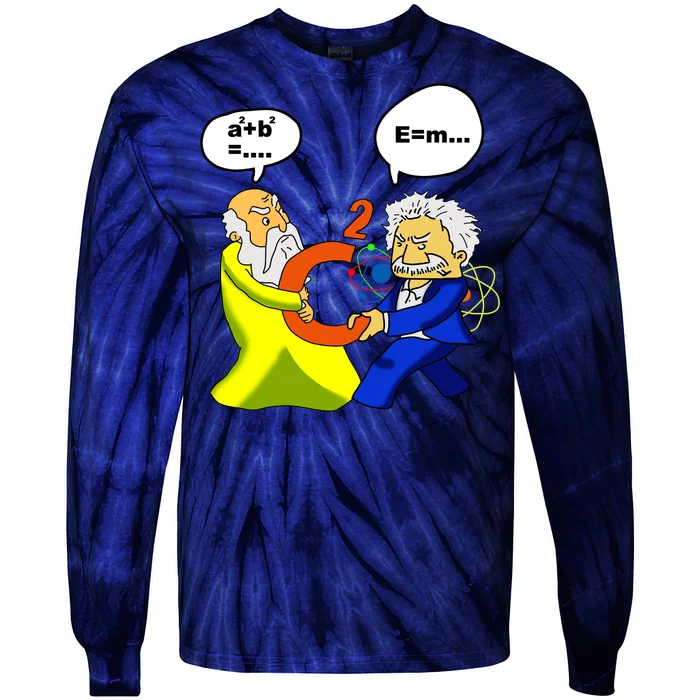 Pythagoras vs Einstein Funny Math Science Tie-Dye Long Sleeve Shirt