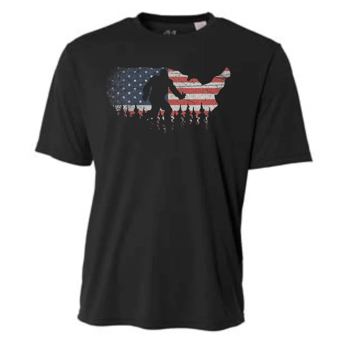 Patriotic Yeti Us Flag Sasquatch Cryptozoology Gift Bigfoot Cooling Performance Crew T-Shirt