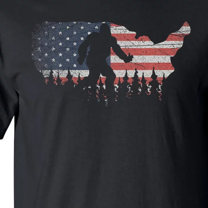 Patriotic Yeti Us Flag Sasquatch Cryptozoology Gift Bigfoot Tall T-Shirt