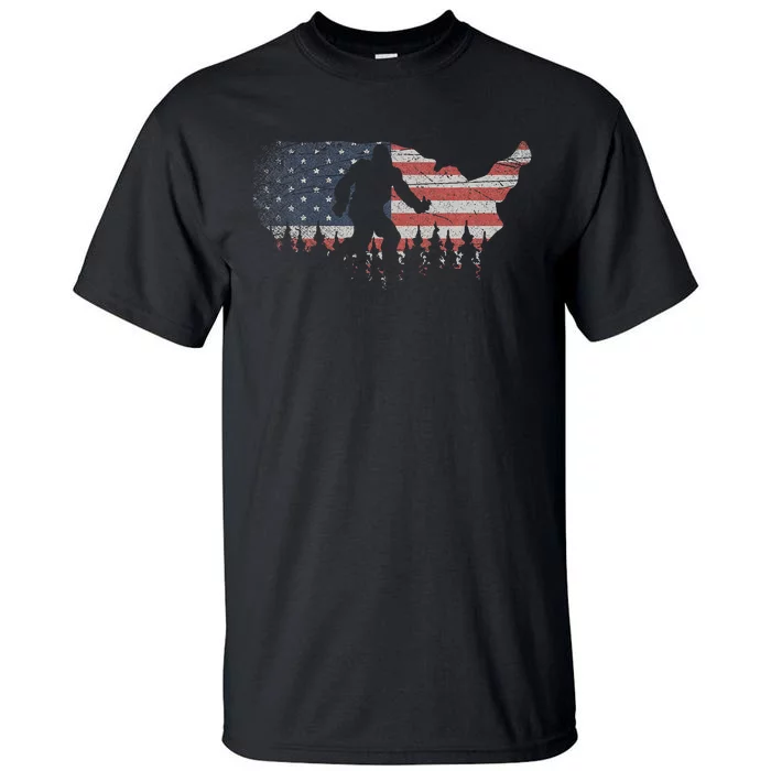 Patriotic Yeti Us Flag Sasquatch Cryptozoology Gift Bigfoot Tall T-Shirt