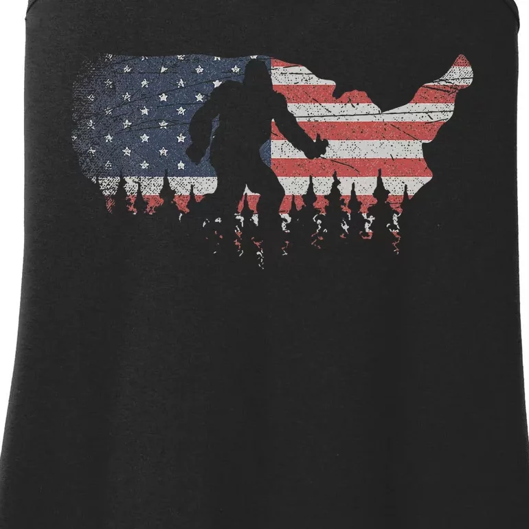 Patriotic Yeti Us Flag Sasquatch Cryptozoology Gift Bigfoot Ladies Essential Tank