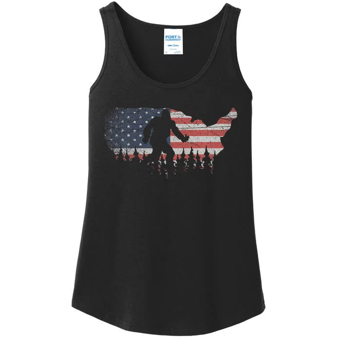 Patriotic Yeti Us Flag Sasquatch Cryptozoology Gift Bigfoot Ladies Essential Tank