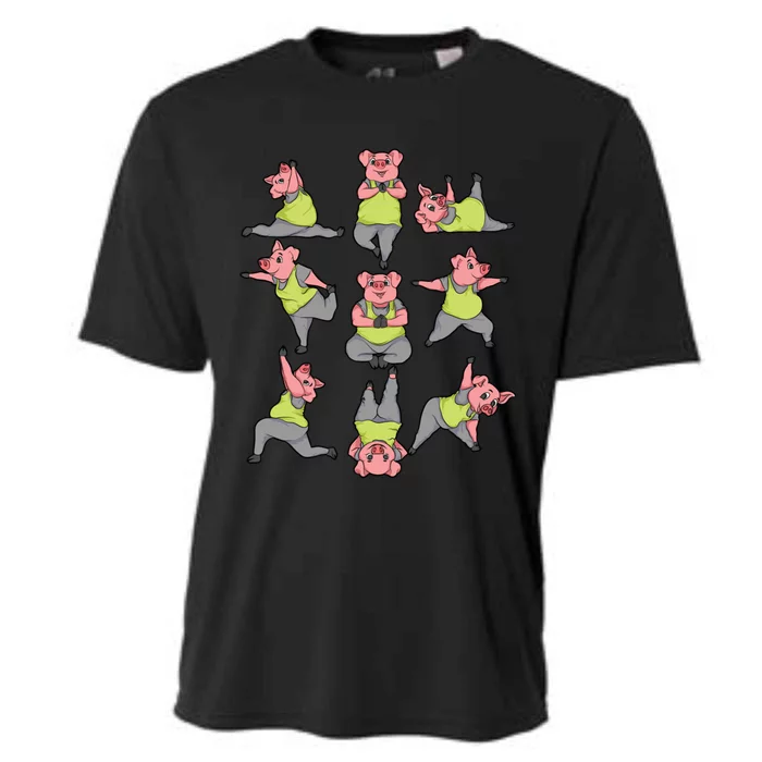 Pig Yoga Workout Cute Stretching Piglet Funny Gym Fan Gift Cooling Performance Crew T-Shirt