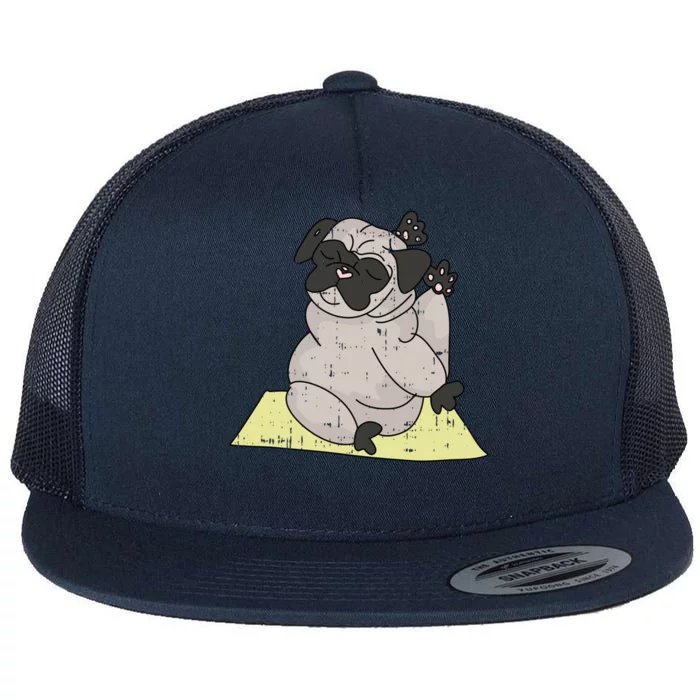 Pug Yoga Workout Kawaii Cartoon Cute Animal Dog Lover Gift Funny Gift Flat Bill Trucker Hat