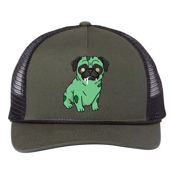 Pug Zombie Pug Halloween Retro Rope Trucker Hat Cap