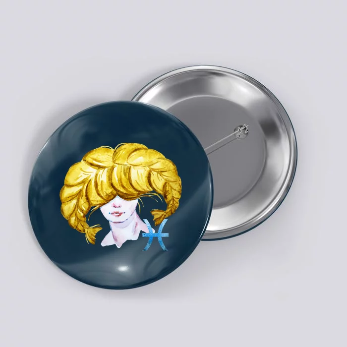 Pisces Zodiac Sign Watercolor Illustration Button