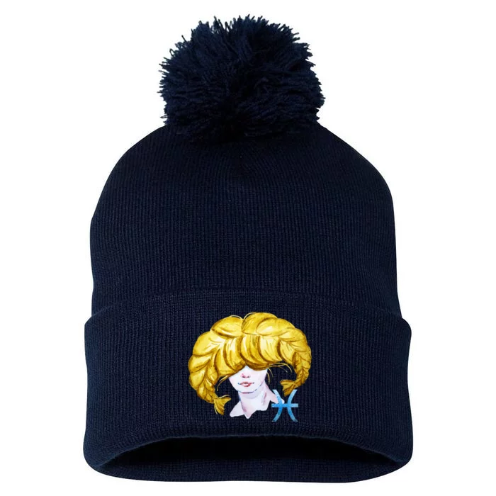 Pisces Zodiac Sign Watercolor Illustration Pom Pom 12in Knit Beanie