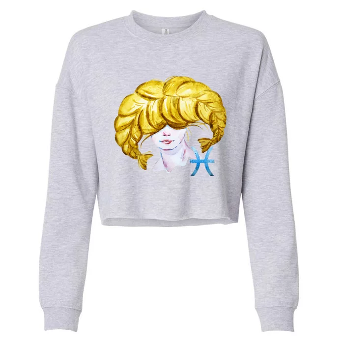 Pisces Zodiac Sign Watercolor Illustration Cropped Pullover Crew