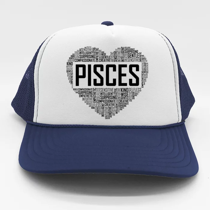 Pisces Zodiac Traits Horoscope Astrology Sign Gift Heart Funny Gift Trucker Hat