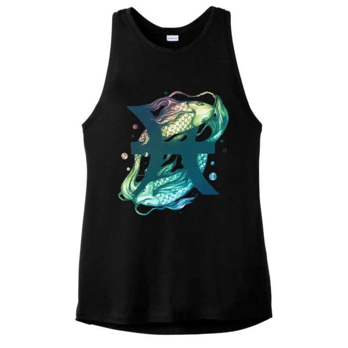 Pisces Zodiac Watercolor Ladies Tri-Blend Wicking Tank