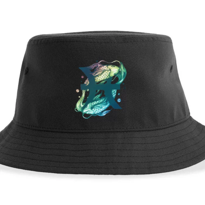 Pisces Zodiac Watercolor Sustainable Bucket Hat