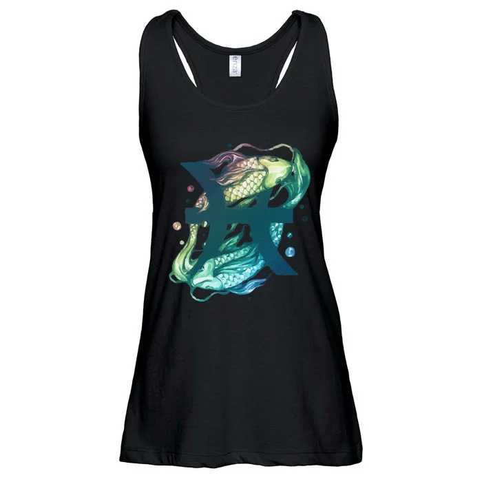 Pisces Zodiac Watercolor Ladies Essential Flowy Tank