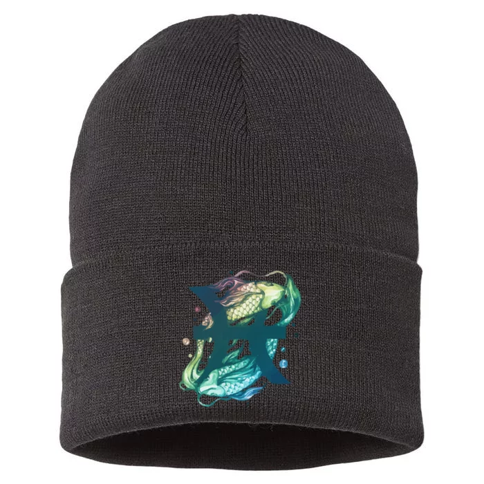 Pisces Zodiac Watercolor Sustainable Knit Beanie