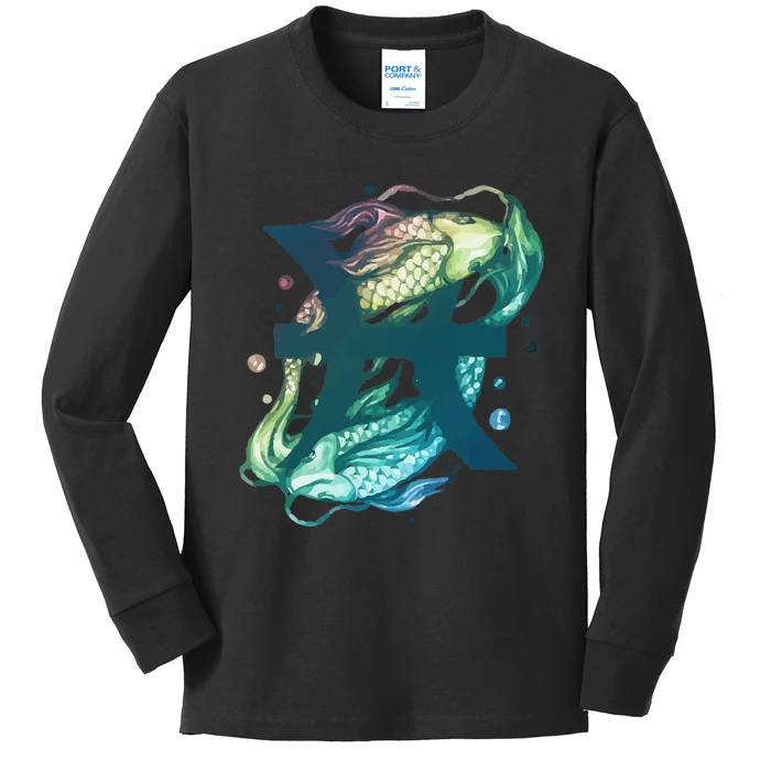 Pisces Zodiac Watercolor Kids Long Sleeve Shirt