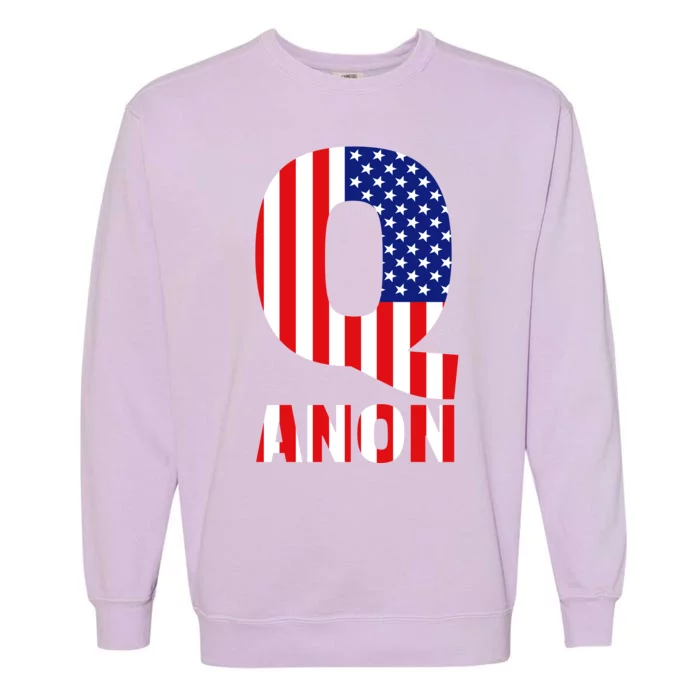 Q Anon Patriotic USA Flag Garment-Dyed Sweatshirt