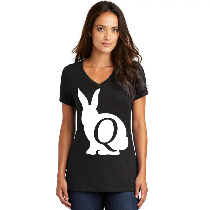 Q-anon Rabbit Logo Women's V-Neck T-Shirt