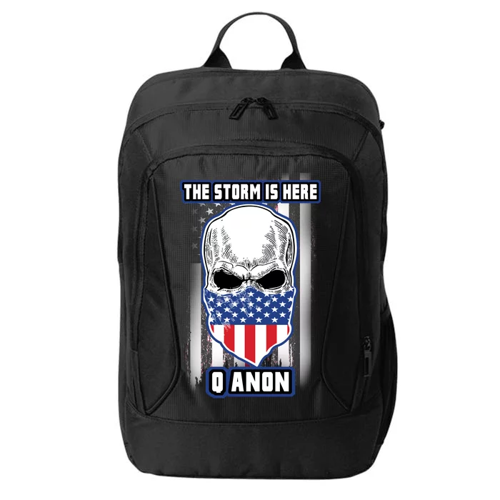 Q-Anon The Storm Is Here Skull Flag City Backpack