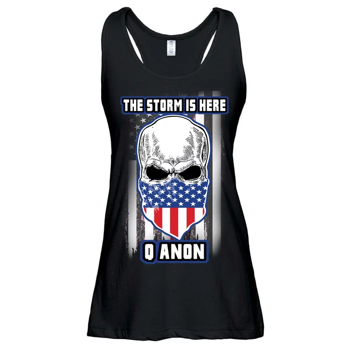 Q-Anon The Storm Is Here Skull Flag Ladies Essential Flowy Tank