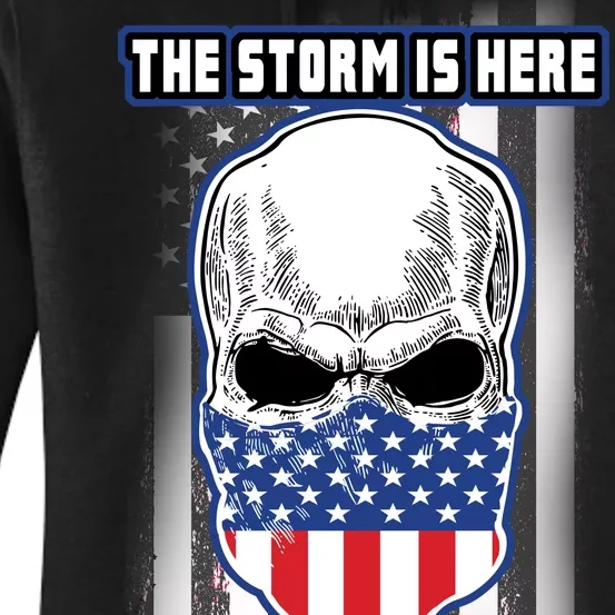 Q-Anon The Storm Is Here Skull Flag Women's Pullover Hoodie