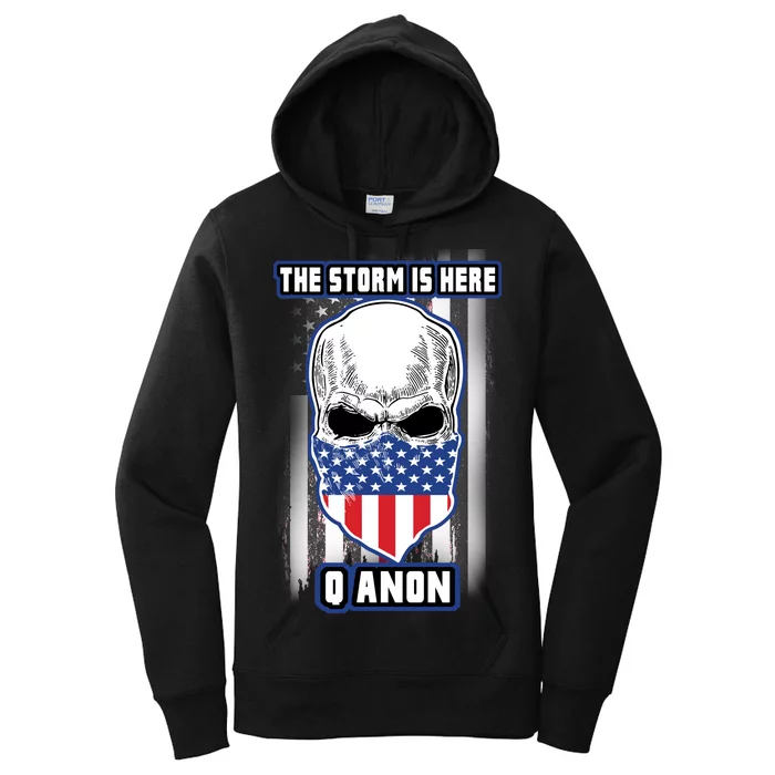 Q-Anon The Storm Is Here Skull Flag Women's Pullover Hoodie