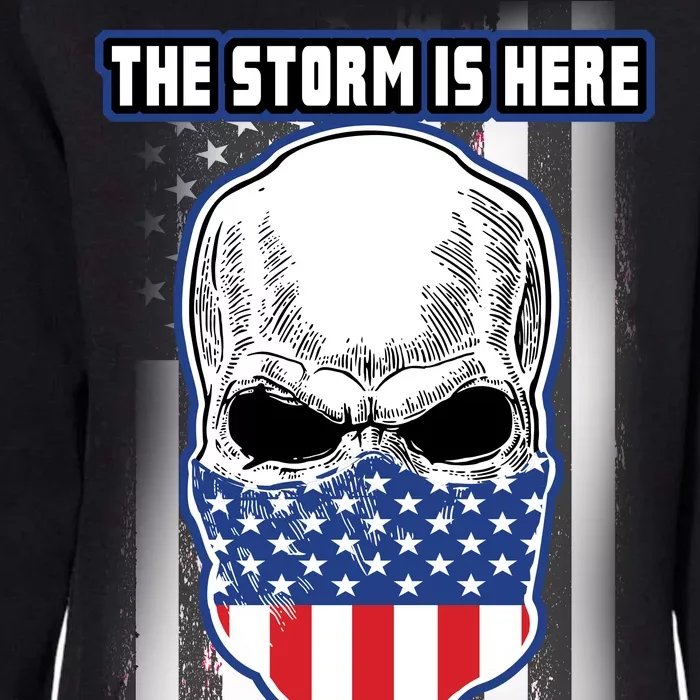 Q-Anon The Storm Is Here Skull Flag Womens California Wash Sweatshirt