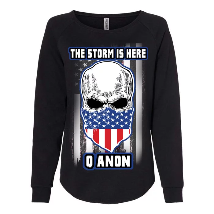 Q-Anon The Storm Is Here Skull Flag Womens California Wash Sweatshirt