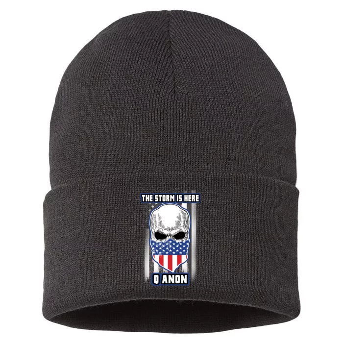 Q-Anon The Storm Is Here Skull Flag Sustainable Knit Beanie