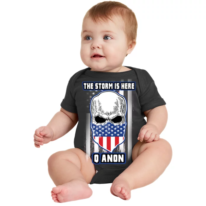 Q-Anon The Storm Is Here Skull Flag Baby Bodysuit