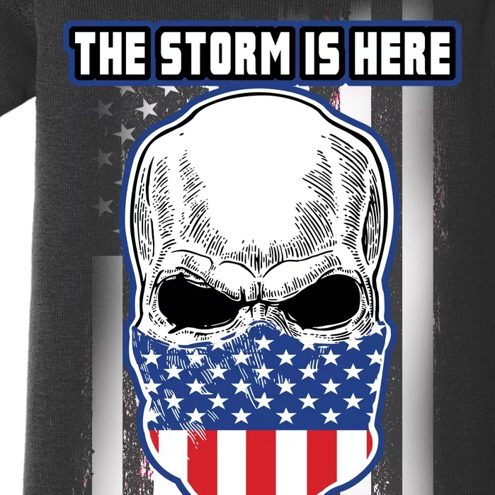 Q-Anon The Storm Is Here Skull Flag Baby Bodysuit