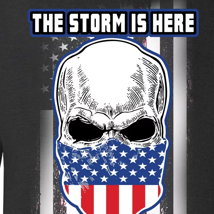 Q-Anon The Storm Is Here Skull Flag Toddler Sweatshirt