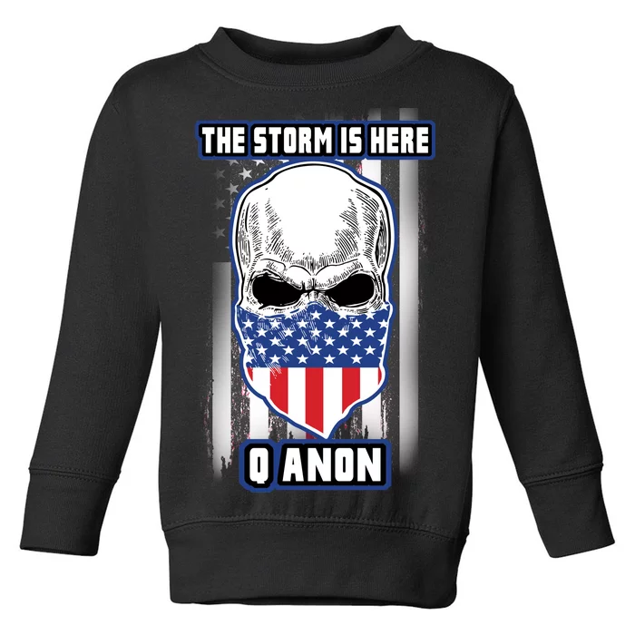 Q-Anon The Storm Is Here Skull Flag Toddler Sweatshirt