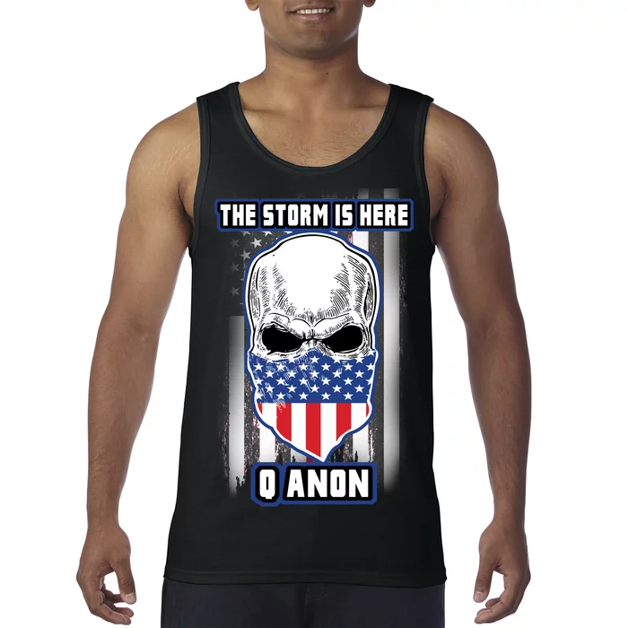 Q-Anon The Storm Is Here Skull Flag Tank Top