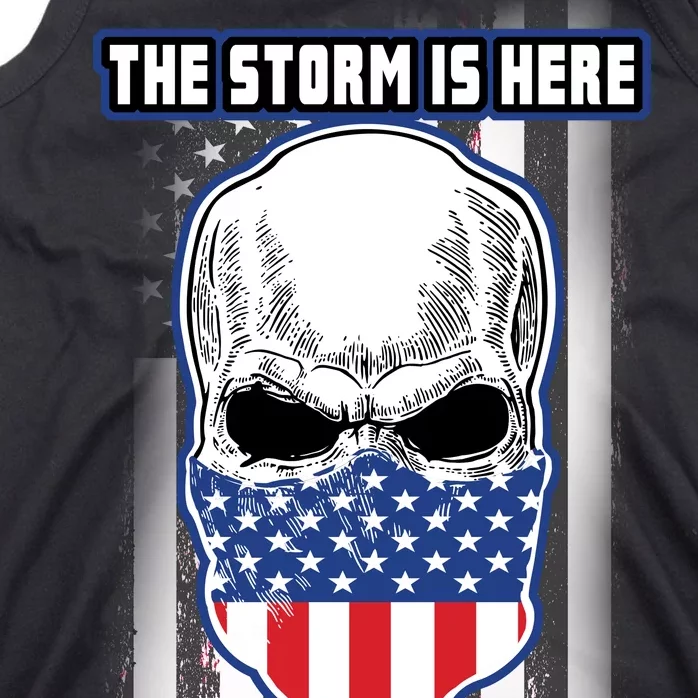 Q-Anon The Storm Is Here Skull Flag Tank Top