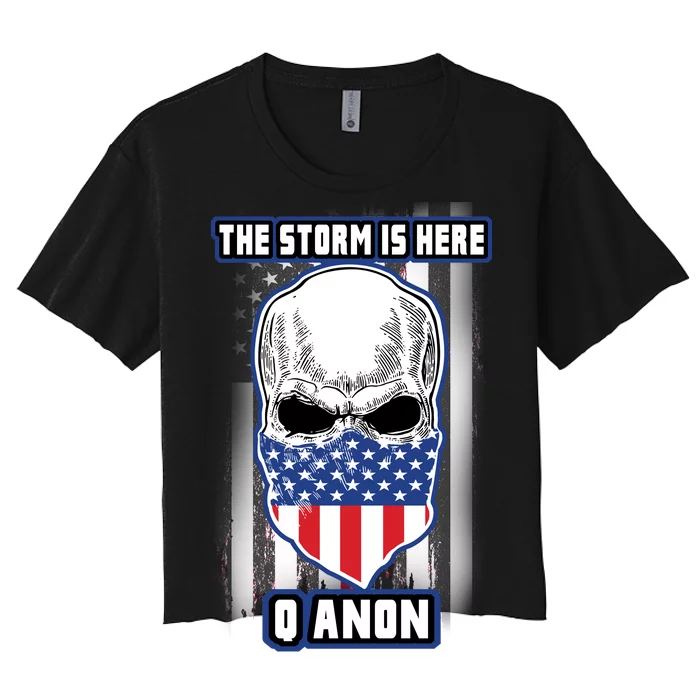 Q-Anon The Storm Is Here Skull Flag Women's Crop Top Tee