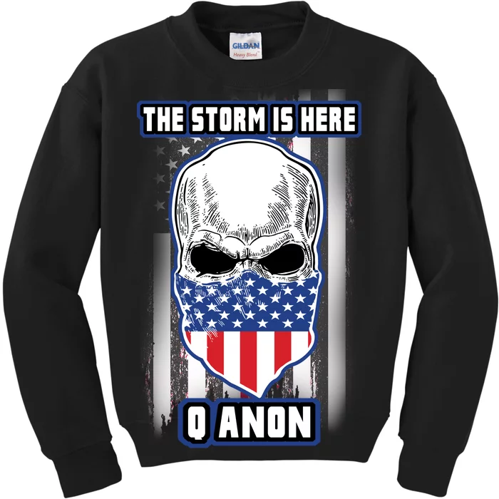 Q-Anon The Storm Is Here Skull Flag Kids Sweatshirt