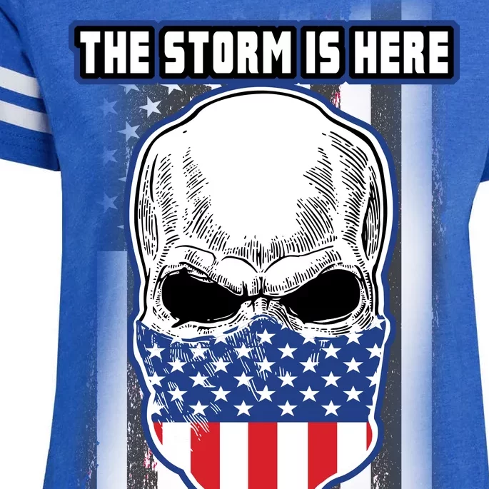 Q-Anon The Storm Is Here Skull Flag Enza Ladies Jersey Football T-Shirt