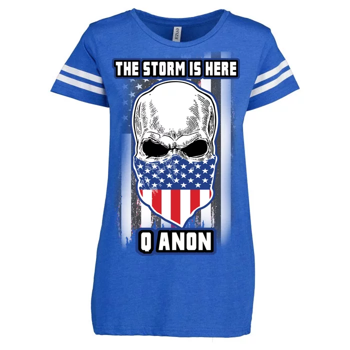 Q-Anon The Storm Is Here Skull Flag Enza Ladies Jersey Football T-Shirt